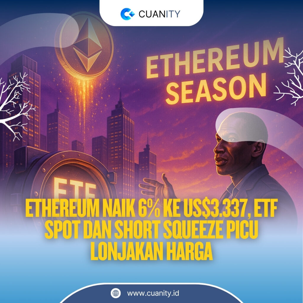 Ethereum Meroket 6% ke US$3.337 Arus Masuk ETF dan Short Squeeze Dorong Kenaikan